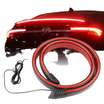 Universal Carbon Fiber Auto Roof Trunk Tail Spoiler Strip 12V LED Turning Signal Flexible Lamp Single Deck Brake for Rear Car