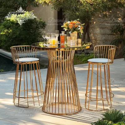 High Quality Round Gold Stainless Steel Luxury Cocktail Bar for Hotels Weddings Restaurants Modern Home Bars