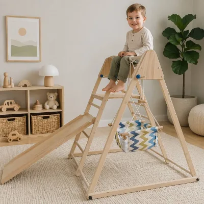 Indoor Jungle Gym Wooden Climbing Frame Set with Slide Swing for Toddlers Kids Foldable Montessori Playground Equipment Factory