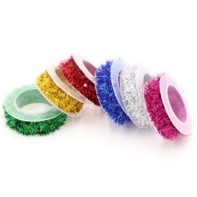 Christmas Ribbon Gift Box Packaging Tape-DIY Color Strip Metal Wire Yarn Tinsel Garland with Wire Core for Party Decor