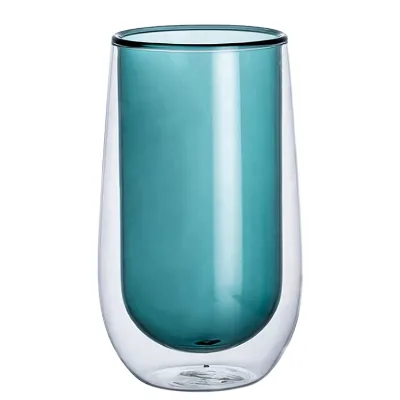 400ml Egg Shape Double Wall Borosilicate Glass Cup Customizable Inner Color Insulated Heat Resistant Eco-Friendly Classic Design