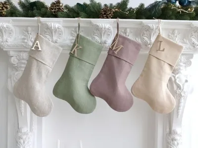 Hot-selling Christmas Stocking for Personalizing Natural Linen Ivory Cream Quilted White Socks Stocking