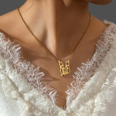 Personalized Jewelry Custom Name Necklace Stainless Steel Hollow Gold Fine Cute Pendant Cat Fashion Jewelry Necklaces for Women