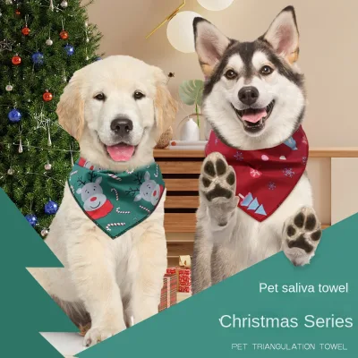 Wholesale Cross-Border New Christmas Pet Triangle Scarf Universal Holiday Dress in Polyester Printed Cat and Dog Saliva Towel