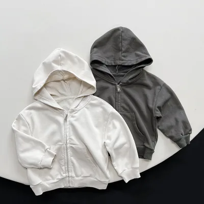 Autumn New Boys and Girls Casual Coat Kids Hooded Sweater Coat Baby Zipper Jacket