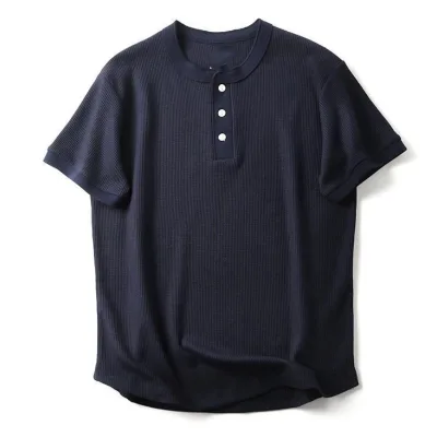 Summer Short Sleeve Round Neck Henley Shirts High Quality Regular Fit  Vintage Shirt for Men