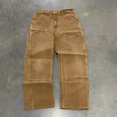 Oem Odm Men Clothing Manufacturing 100% Cotton Duck Canvas Rigid Washed Oversized Baggy Khaki Double Knee Pants Carpenter Pants