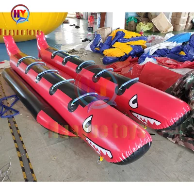 HUAYUE New Style 8 Persons Seats 0.9 mm Tarpaulin PVC Inflatable Shark Towing Boat Inflatable Water Banana Boat Towable Boat