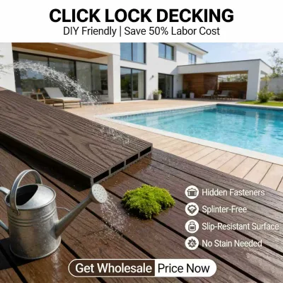 Nature Wooden Fence Outdoor Garden WPC Wood Decking Waterproof Fireproof Eco-Friendly Modern Design Horse Rail Click Brushed