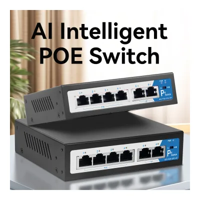 Factory Supply POE Network Switch 6 Ports 100Mbps with AI Mode for Enterprise Office Data Center Desktop 2K Network Switch
