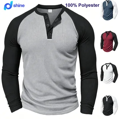 Spring and Autumn Casual Breathable O-Neck Henley Shirt Men's Short Sleeve 280g Solid Blank 100% Polyester Quick Dry