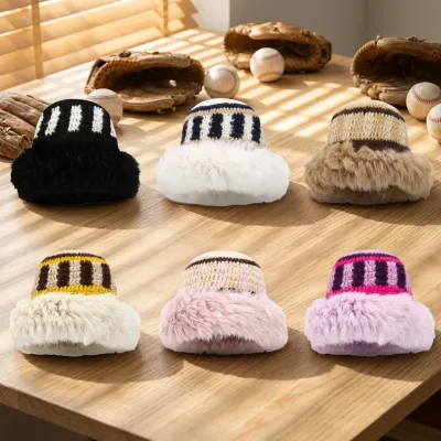 Autumn/Winter Women's Korean-Style Colorful Jacquard Knit Cap Cute Outdoor Rabbit-Fur Warm Woolen Beanie Head