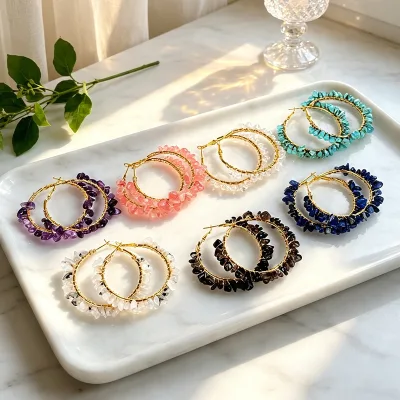 Wholesale Handmade Luxury Natural Crystal Chips Gold Wire Wrapped Crystal Earrings for Jewelry Gift