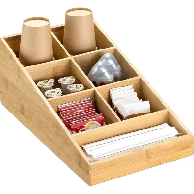 Coffee and Tea Station Bamboo Organizer Station Caddy for Coffee and Tea Condiment Accessories | Homex_BSCI Factory