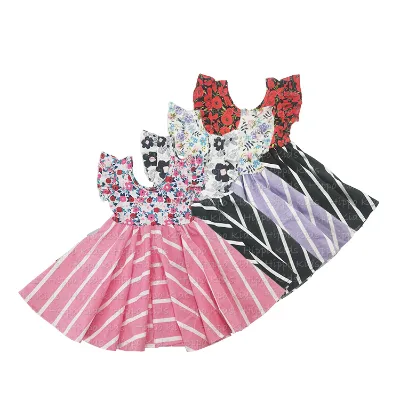 Wholesale Super Fluffy Twirl Dress Girls Cotton Dress Little Girl Summer Clothing Toddle Girl Flutter Sleeves Tunic Dress