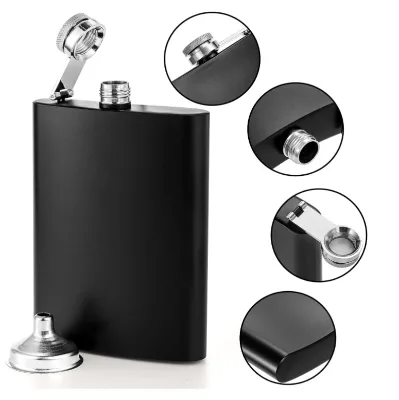 Stainless Steel Black Hip Flask Set Leakproof Flask with Funnel,Hip Flasks for Liquor