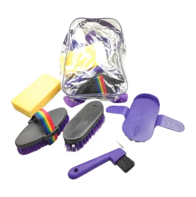Factory Supply Waterproof Portable Backpack 8 Piece Horse Grooming Set Horse Cleaning Brush Sweat Scraping Sponge Hoofpick