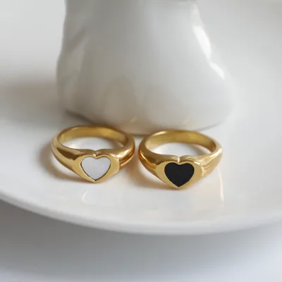Viral Ins Style Heart Ring Mother of Pearl Titanium Steel Stainless Steel Fashion Influencer Jewelry Women Trendy Factory