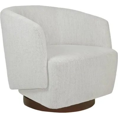 Modern Ivory Swivel Accent Chair, Performance Fabric Armchair with Wooden Base for Living Room, Bedroom, or Reading Corner