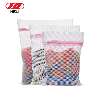 Heli Durable White Large Mesh Laundry Wash Bag for Travel