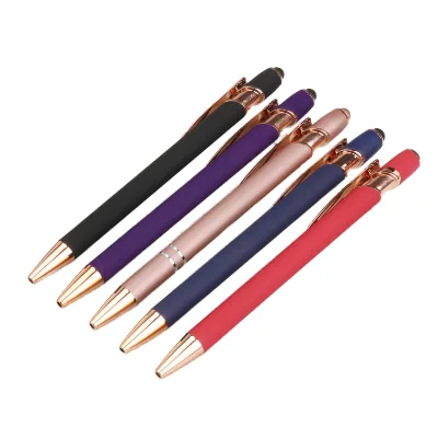 New Arrival Luxury Rose Gold Screen Touch Office Ballpoint Pen for 1.0mm Customizable Logo Metal Point Wholesale Inkwell