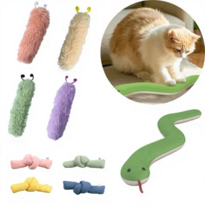 Interactive Cat Stuffed Toy with Catnip Snake Caterpillar Design Scratch Proof Cat Plush Toy