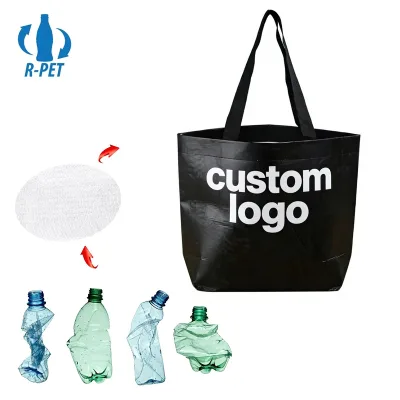 OEM ODM Custom Printed Logo RPET Fabric Carry Bag Eco Friendly Reusable Shopping Tote with Straps for Fitness Gym Wholesale