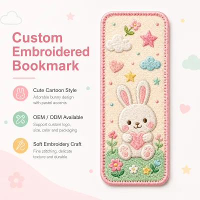Wholesale High Quality Custom Embroidered Fabric Bookmark Cute Cartoon Personalized Logo OEM ODM Custom Shape Reusable Factory