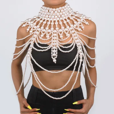 Fashion Women's Pearl Body Chain Bra Sexy Body Chain Shoulder Necklace Fashion Jewelry Show Jewelry