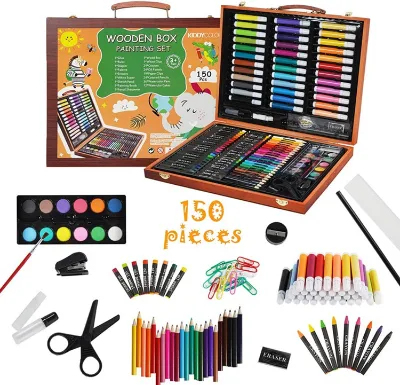 Hot Selling  150pcs  Wooden Box Stationery School Set Supplies Drawing Art Set Stationery Gift Box Set