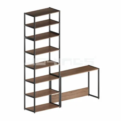 Large Capacity Modular Bookshelf Storage Rack With Work Desk Metal Frame Home Office Organizer