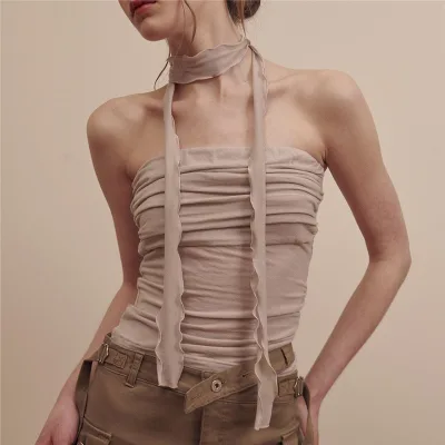 C240020 Off the Shoulder Top Sleeveless Casual High Street Slim Fitness Crop Tops Women