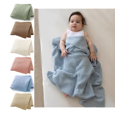 100% Cotton Newborn Receiving Blanket Soft Breathable Wide Edge Swaddle Wrap Solid Color Knitted Multifunctional 80x100cm