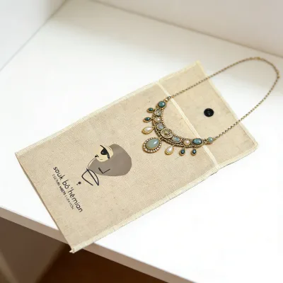Custom Printing Eco Friendly Earring Ring Necklace Packaging Bag Linen Burlap Jewelry Pouch with Divider