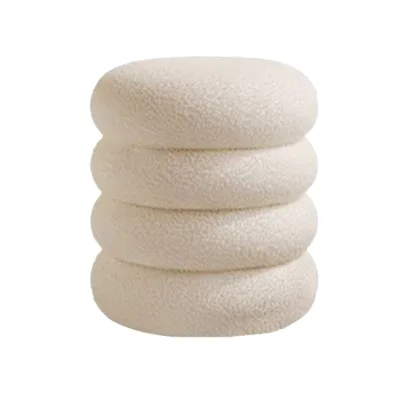 Cream Style 4 Layers Sherpa Fleece Velvet Round Stool Bedroom Dressing Table Stool Home Change Shoe Ottoman