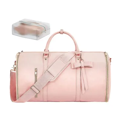 Custom Fashion 2 in 1 Foldable Pu Leather Duffle Bag Convertible Suit Travel Bag Travel Garment Bags for Women