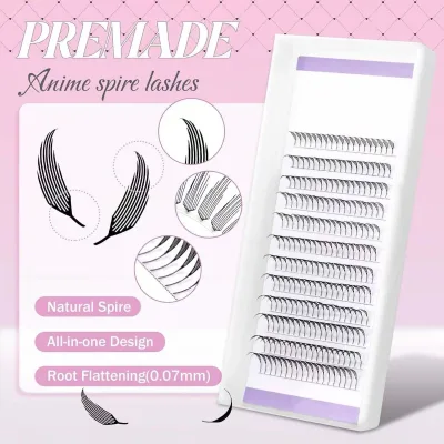 Handmade Anime Chunk Lash Extensions Comic Spire Lashes 0.07 C/D Curl Matte Black Manga Lash Look PBT 12-Row Eyelash Extension
