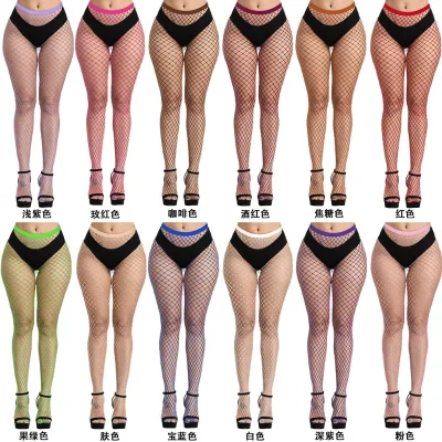 Women's Breathable Mid Waist Fishnet Stockings Casual Style Mesh Hollow Stretch Tights Thigh-high Suspender Pantyhose Bottoming
