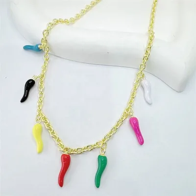 CH-CKN0731 Colors enamel small charms necklace,Handmade plating chains necklace wholesale,Fashion jewelry pendant necklace