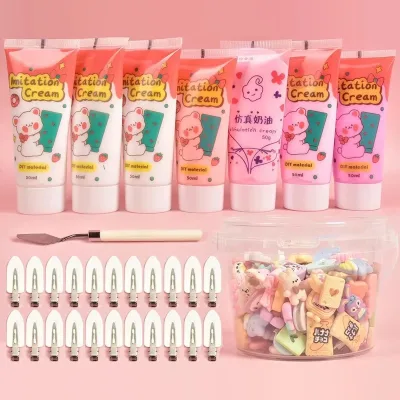 Handmade DIY Girl Hairpin Set Cream Glue Plastic Bangs Clip Lucky Bag Accessories for Playdough & Slime
