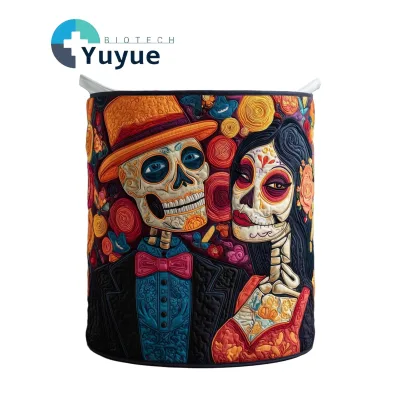 Halloween Themed Quilted Cotton Storage Basket With Handle Pumpkin Ghost Skull Printed Foldable Toy Laundry Dustproof