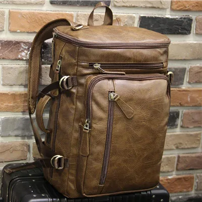 Korean Style Double-Shoulder Retro Multi-Functional Single-Shoulder Crossbody Backpack Air Cushion Belt PU Material Burden Men's