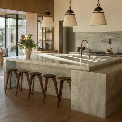 Modern Minimalist Natural Marble Kitchen Island Custom Countertop for Open Kitchen Villa
