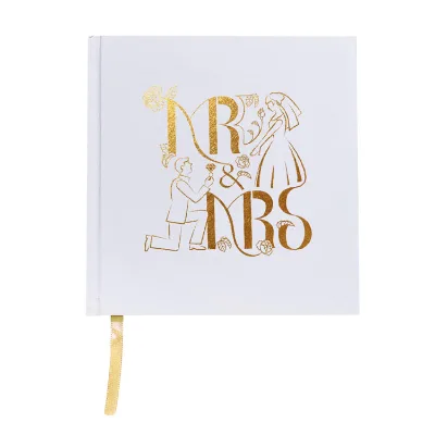 Blank NO Lines Memory Signature Message Book Gold Stamping Guestbook Wedding Guest Book