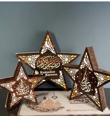 Ramadan Led Star Light Muslim Eid Ramadan Wooden Wall Lamp Custom Home Decoration