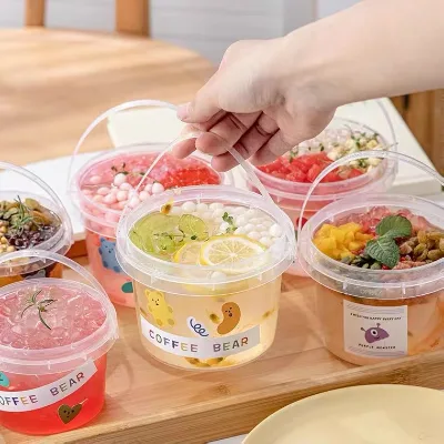 Biodegradable Disposable Transparent Belt Cover Lock Catch Leak Proof Food Storage Cooked Bean Container Convenient Soup Cup