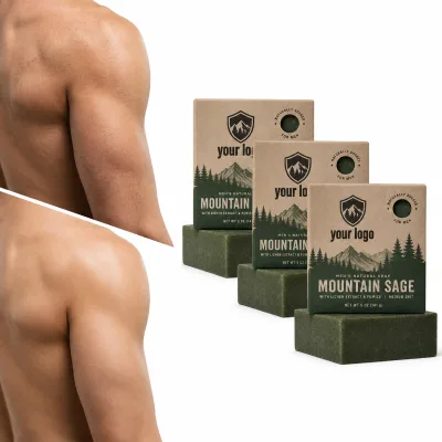 OEM ODM Rugged-Natural Mountain Sage Lichen Extract Pumice Medium Grit Exfoliating Smoothing Rough Skin Men's Body Deep Soap Bar