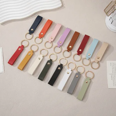 Modern Minimalist Style UV Printed Square PU Leather Keychain Handmade DIY Simple Solid-color Bag Charm Key Ring From China