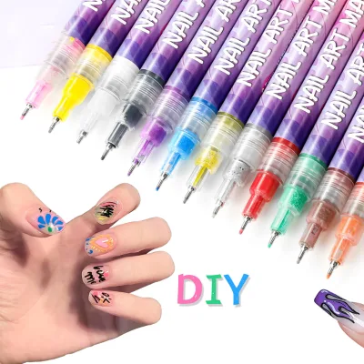 12PCs Acrylic Pigment Painted Erasable Art Marker Environmentally Friendly Convenient DIY Pattern Nail Pen Quick Drying