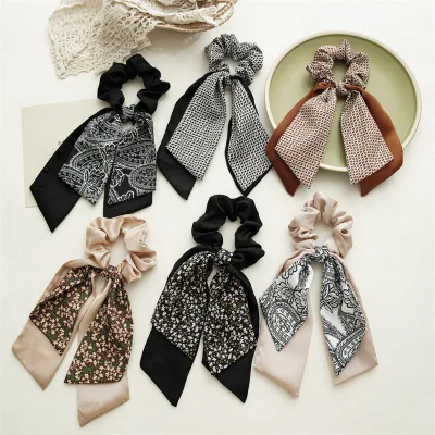 Versatile Women's Hair Accessories New Spring Style Floral Ribbon Large Intestine Hair Tie Headband Ins Korean Style Rubber Band